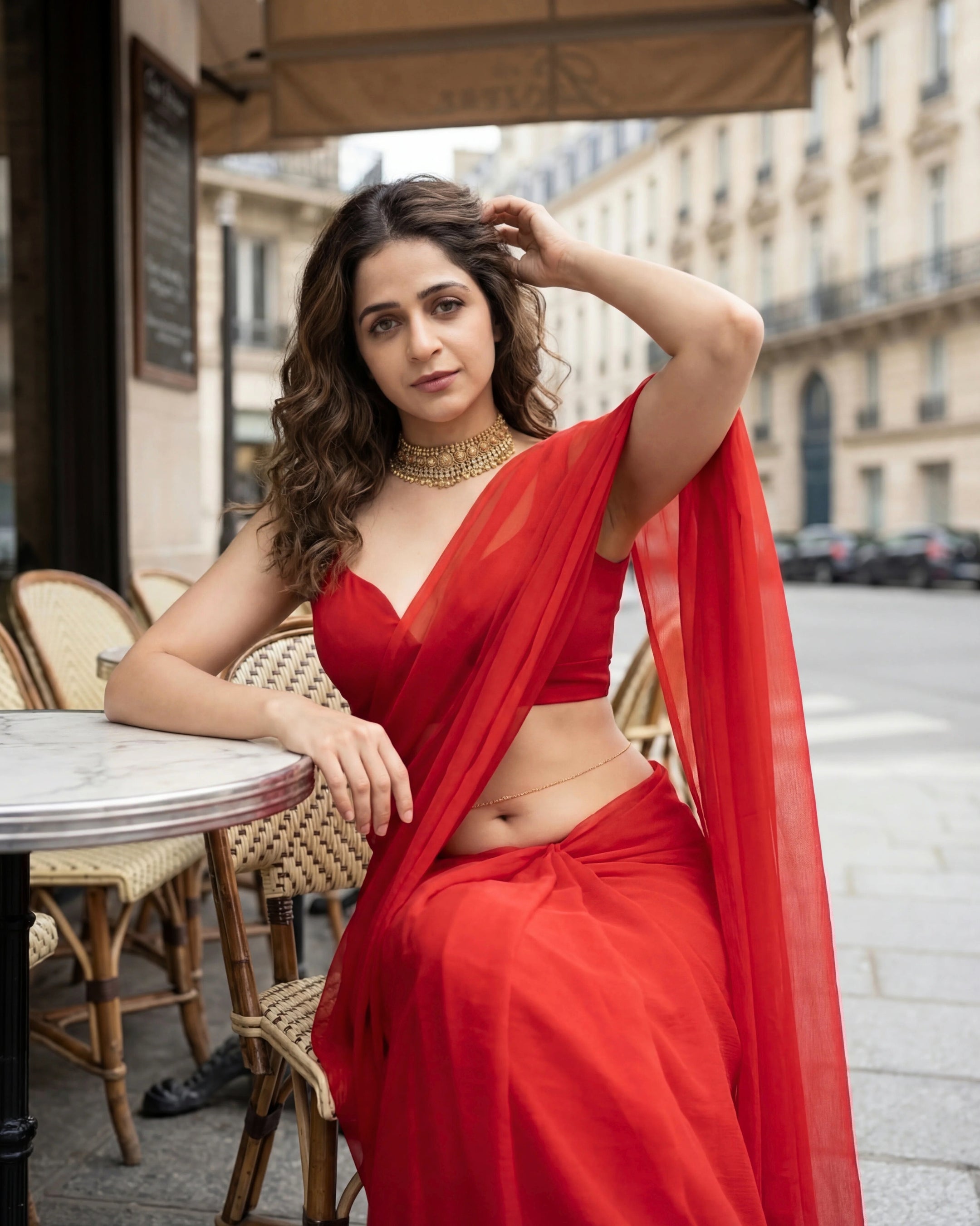 Blaze Drift Chiffon Saree gift idea – bold red saree for women who love confidence and desire