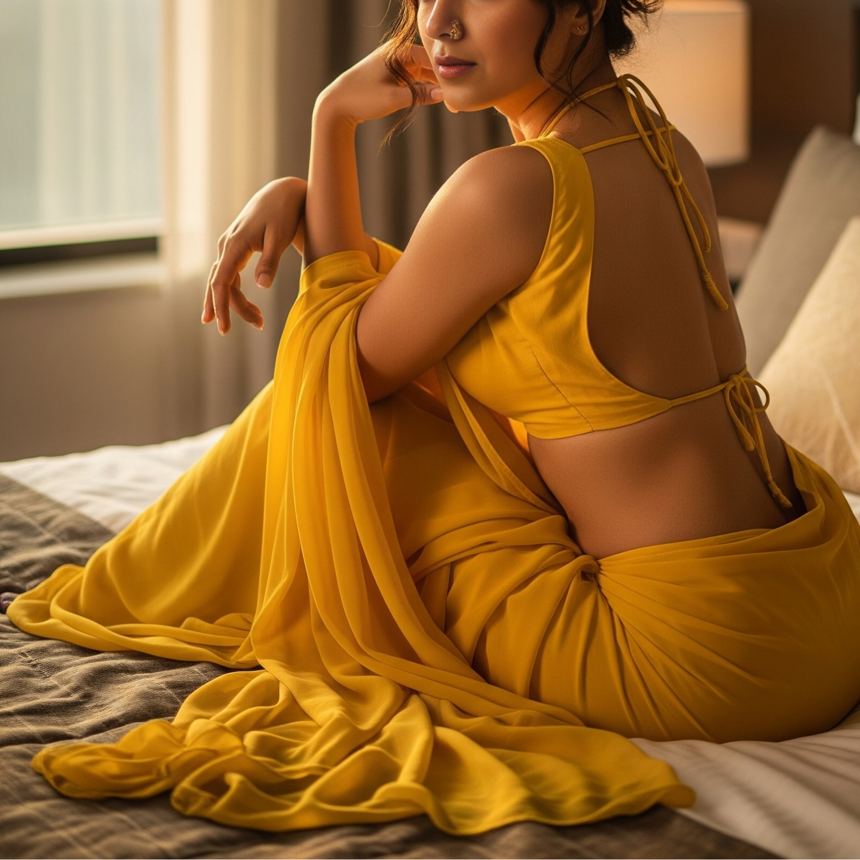 Imperia Serenity saree for modern Indian women – yellow georgette After Dark drape by Authority of Fashion