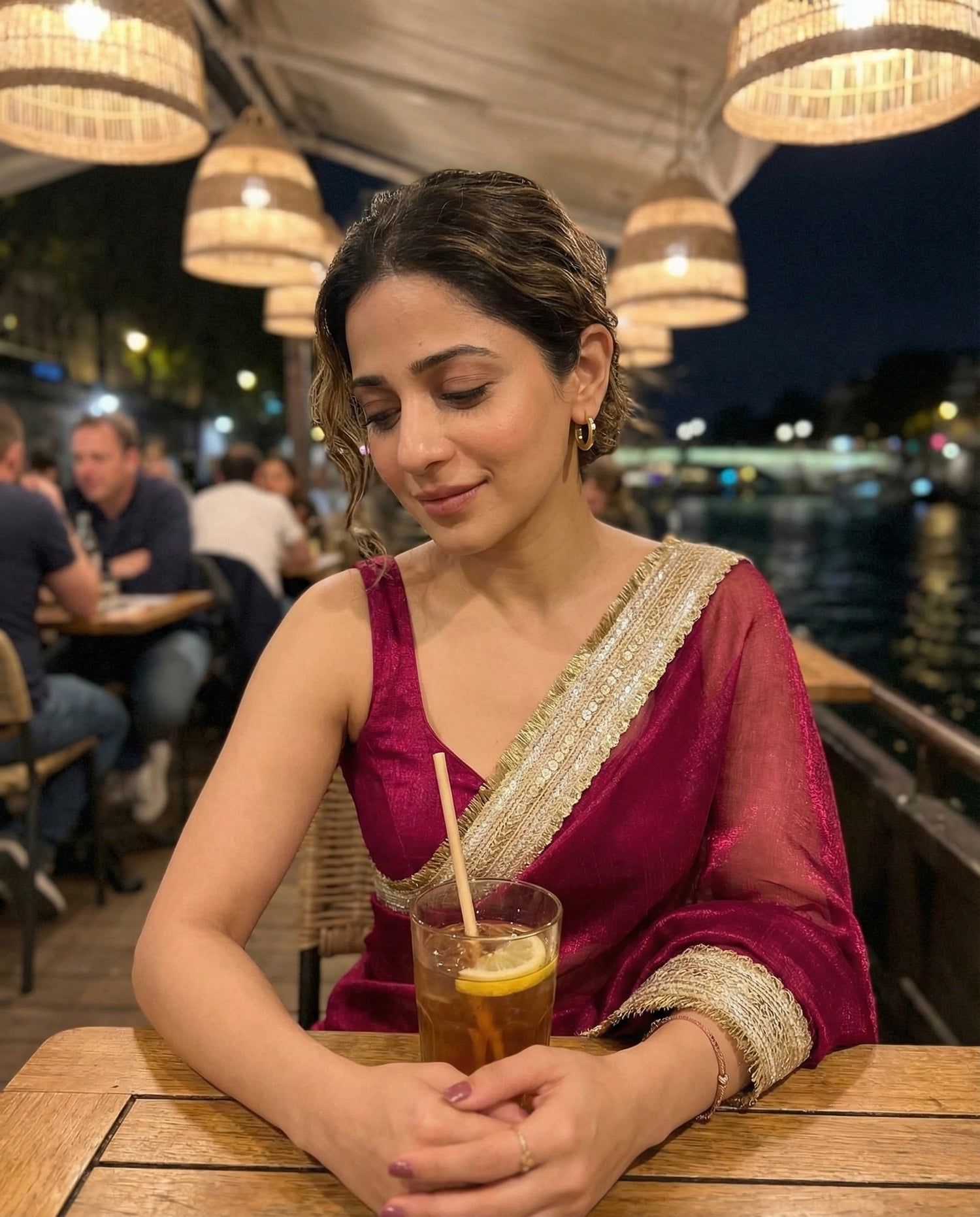 Imperial Rose Shimmer saree silhouette – party-ready rose gold chiffon by Authority of Fashion