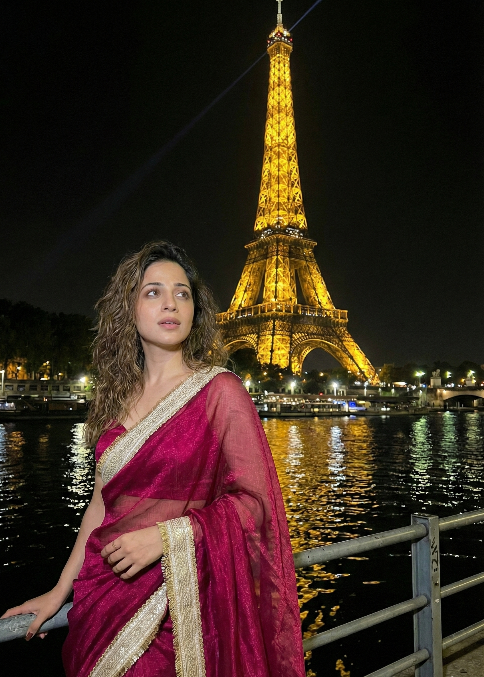 Imperial Rose Shimmer Chiffon Saree gift idea – luxury rose gold saree for anniversaries and gifting