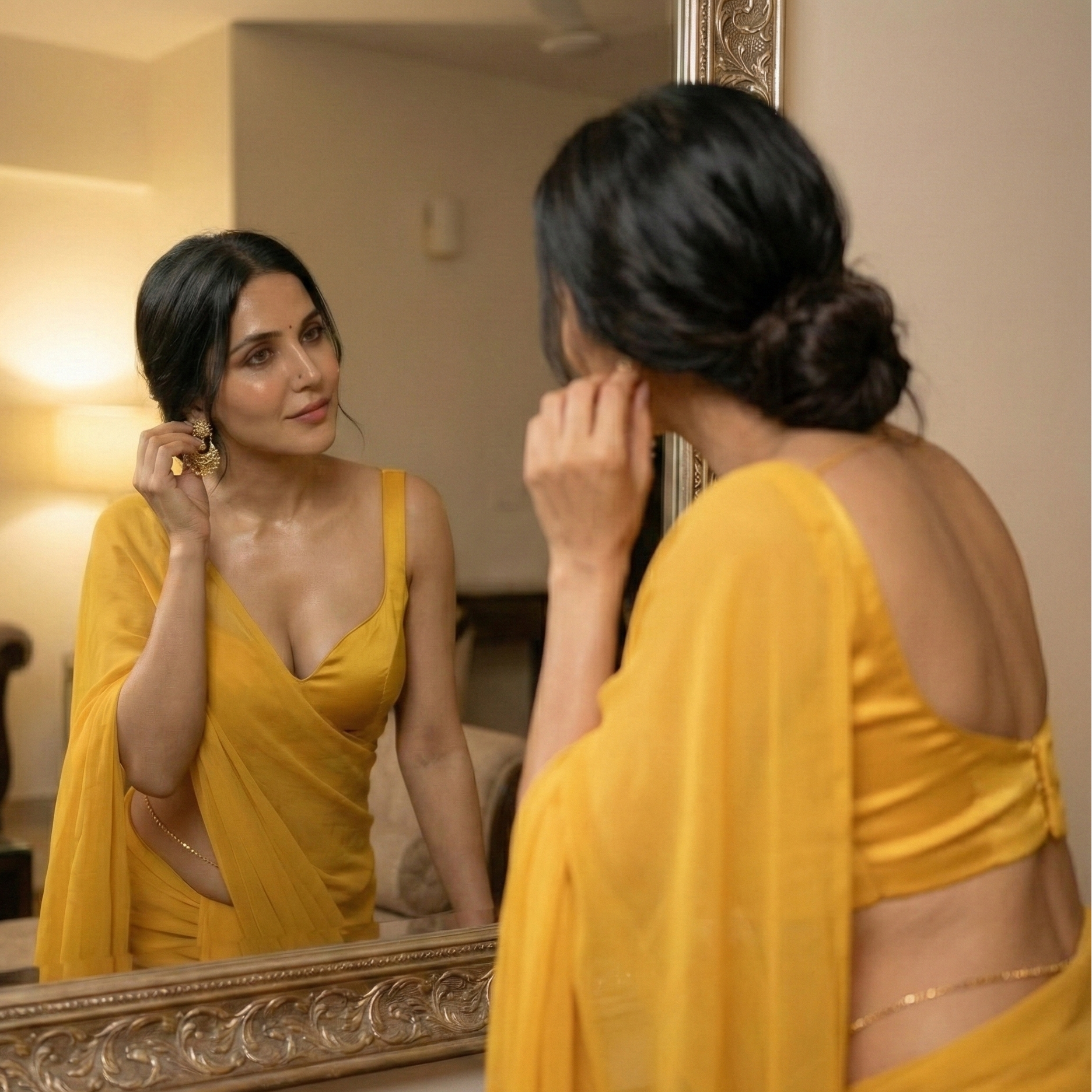 Imperia Serenity yellow georgette saree full look – molten yellow drape that glides like liquid fire