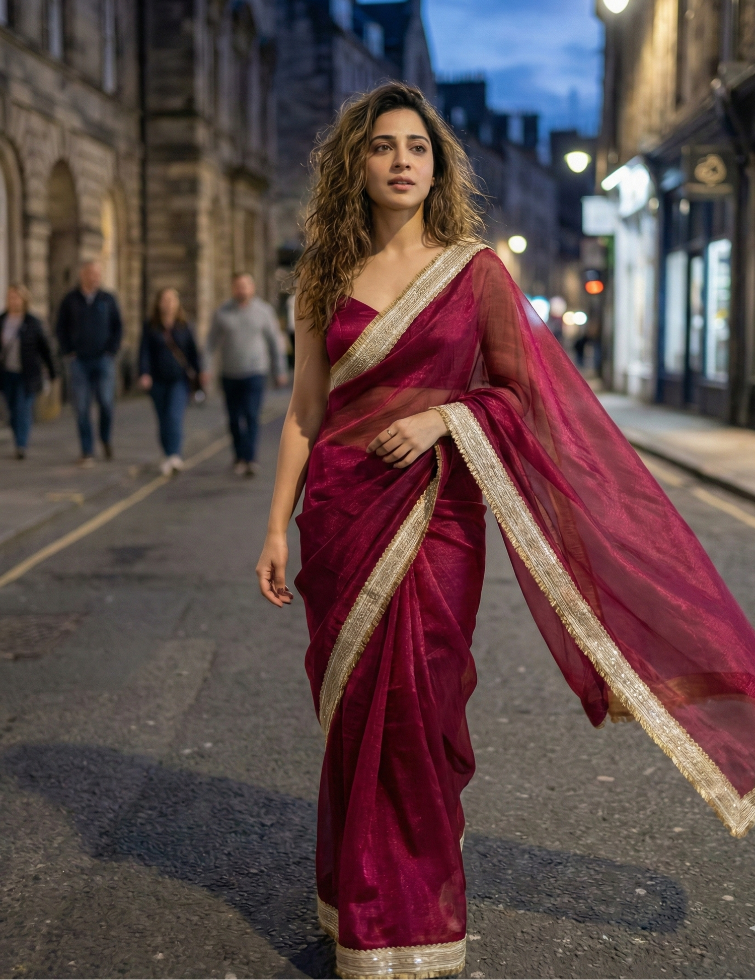 Imperial Rose Shimmer Chiffon Saree
