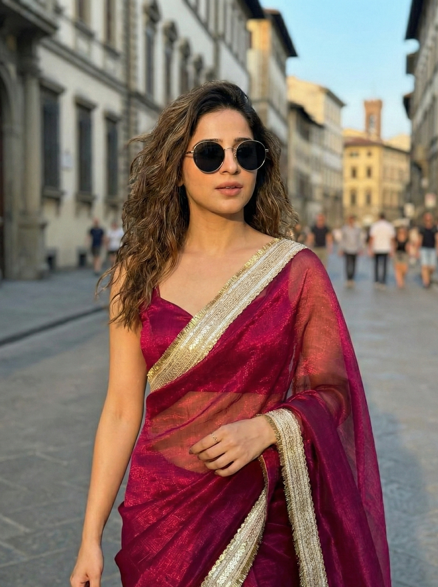 Buy Imperial Rose Shimmer Chiffon Saree online – ₹2495 rose gold shimmer saree for unforgettable evenings