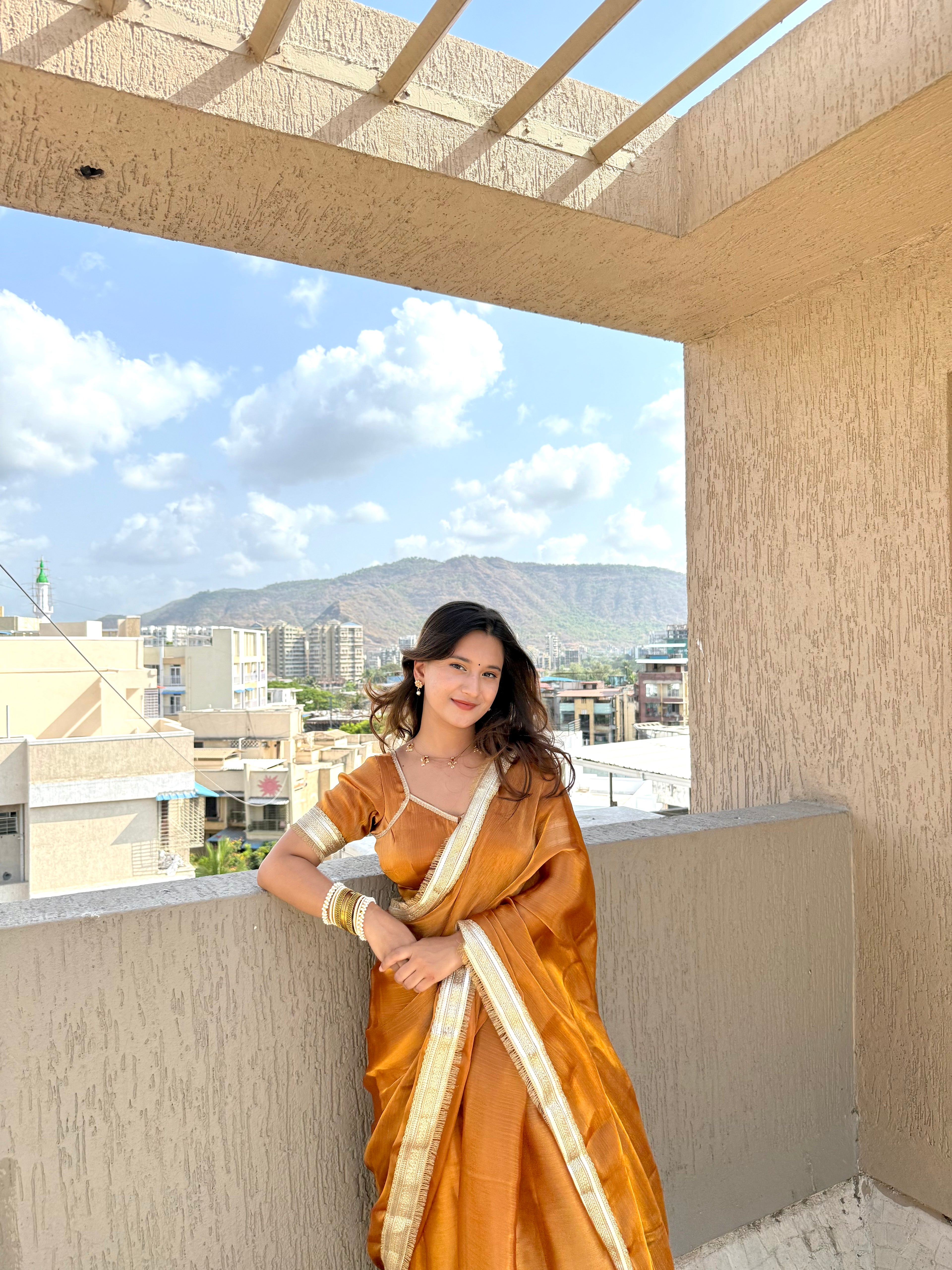 Golden Hour Shimmer Chiffon Saree