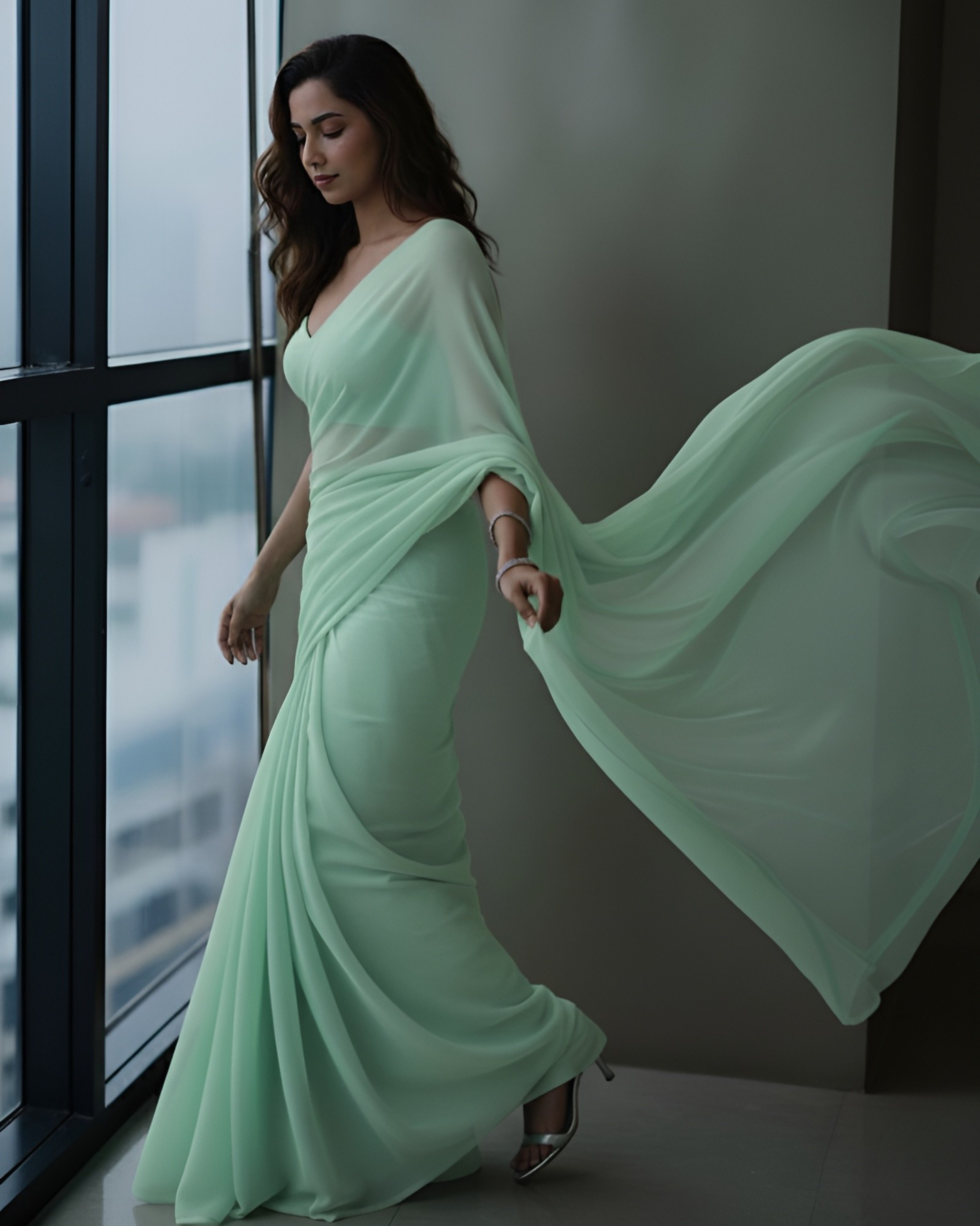 Celestial Mist Chiffon Saree