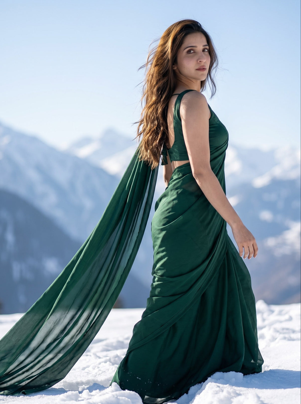 Emerald Allure Chiffon Saree