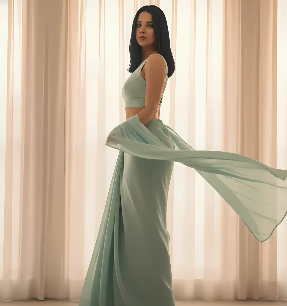 Celestial Mist Chiffon Saree