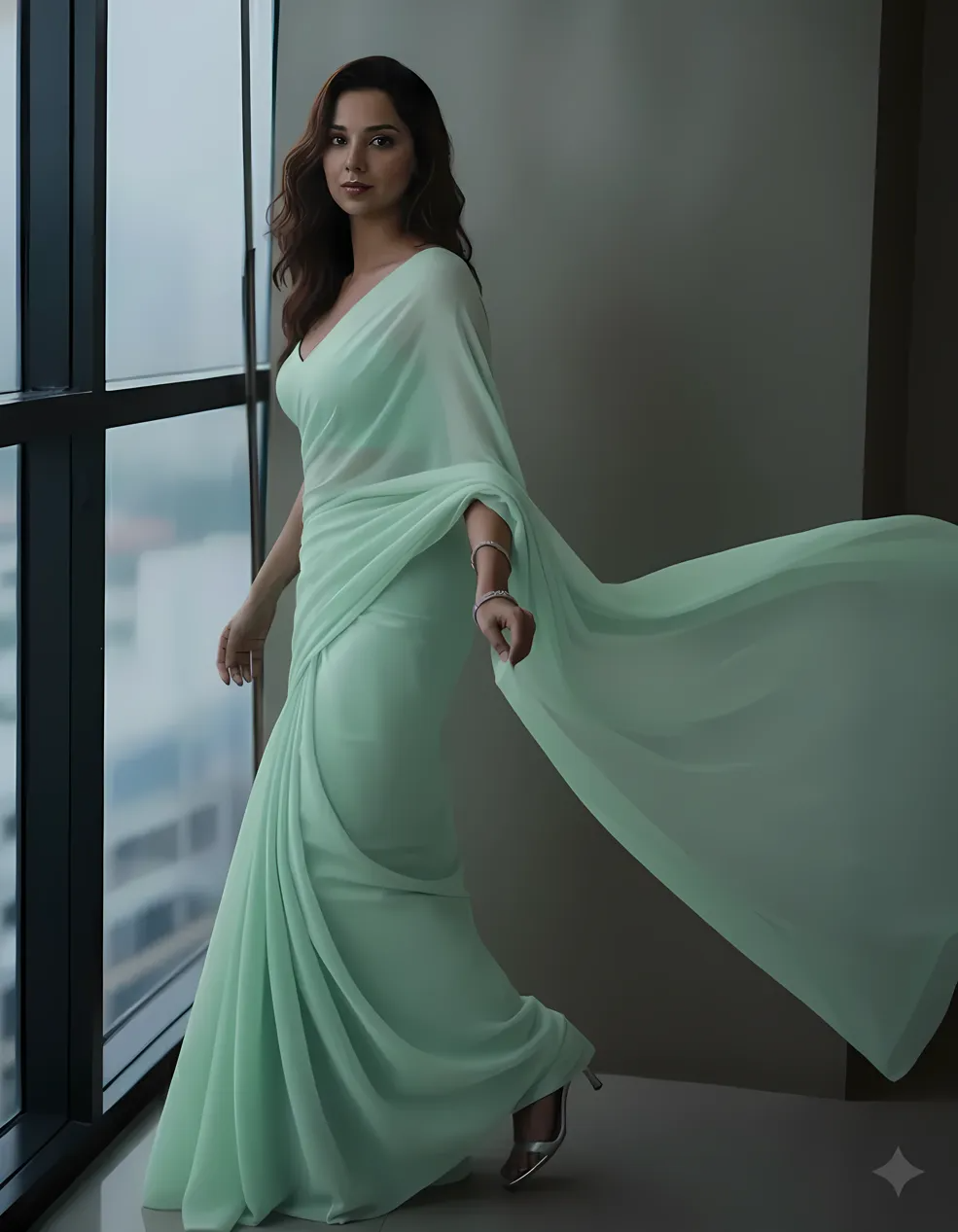 Celestial Mist Chiffon Saree