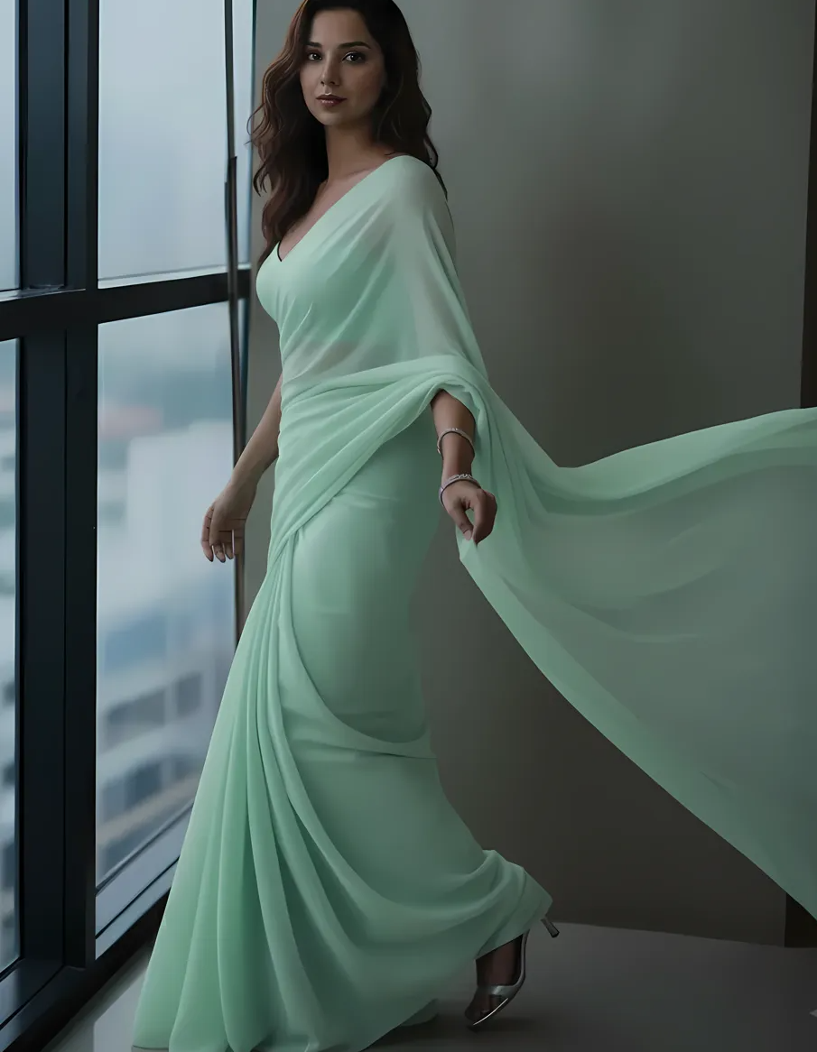Celestial Mist Chiffon Saree