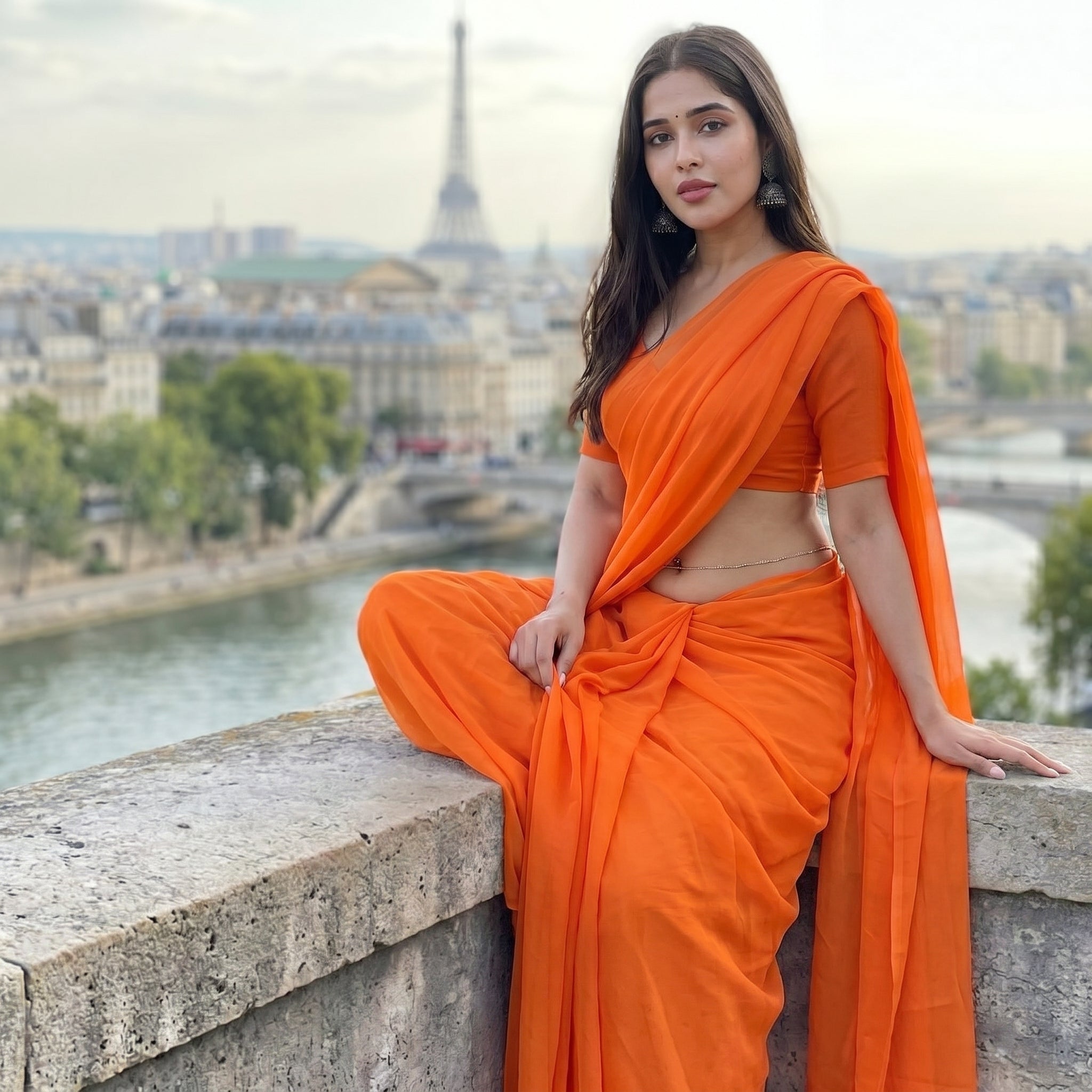Saffron Drift Chiffon Saree