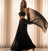 Whisper in Air Chiffon Saree close-up – pure black chiffon fabric, timeless elegance in six yards