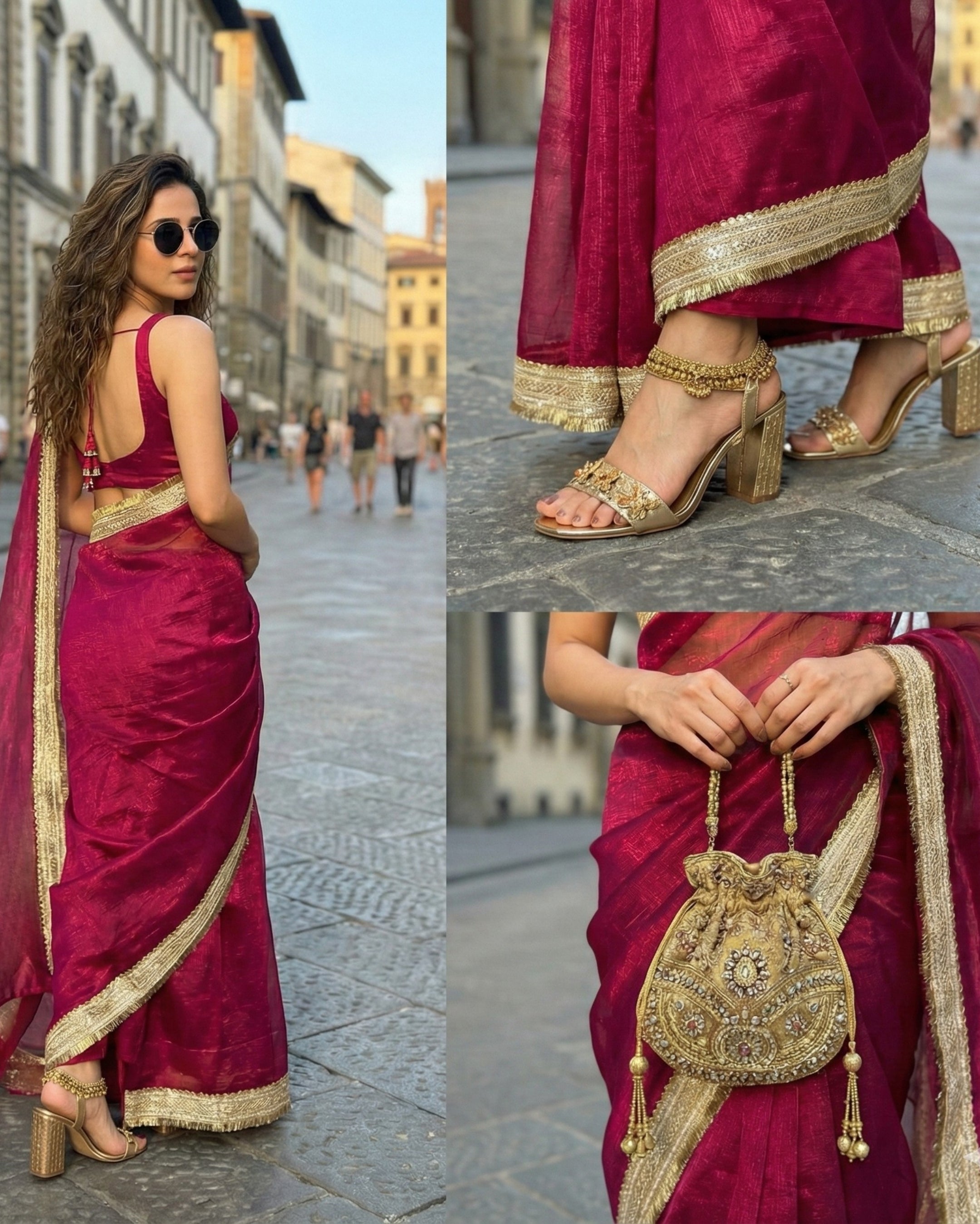 Imperial Rose Shimmer Chiffon Saree