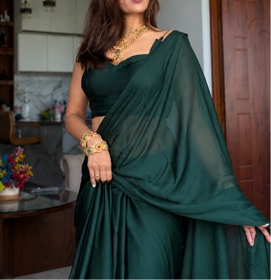 Emerald Allure Chiffon Saree