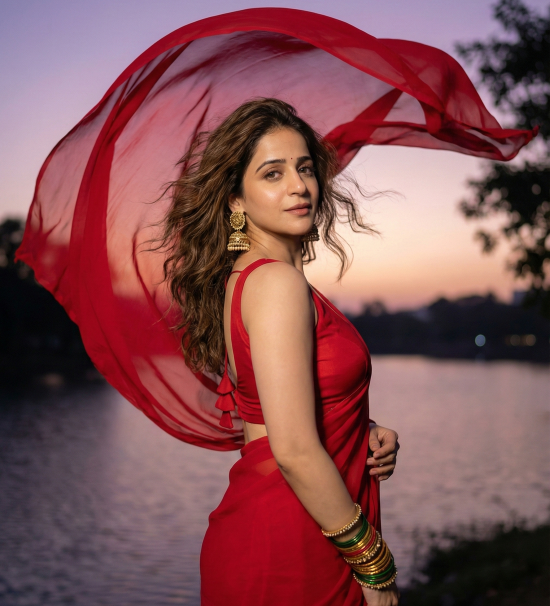 Velvet Temptation red georgette saree full look – whisper-thin fabric for late night confessions