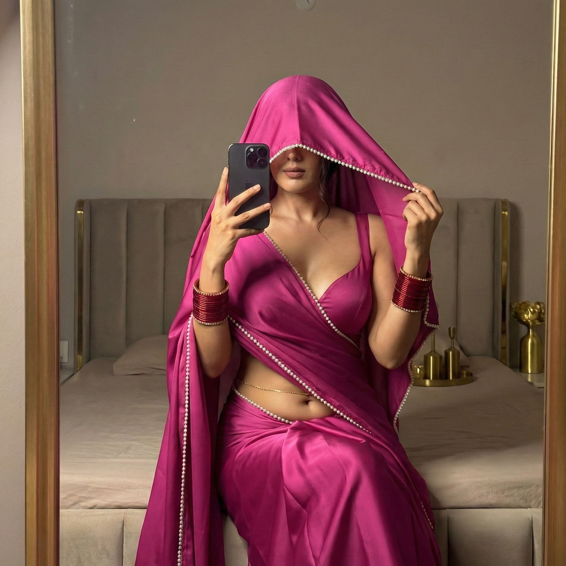 Buy Pearl Desire After Dark Saree online – dark pink pearl royal crepe saree for self-love purchases