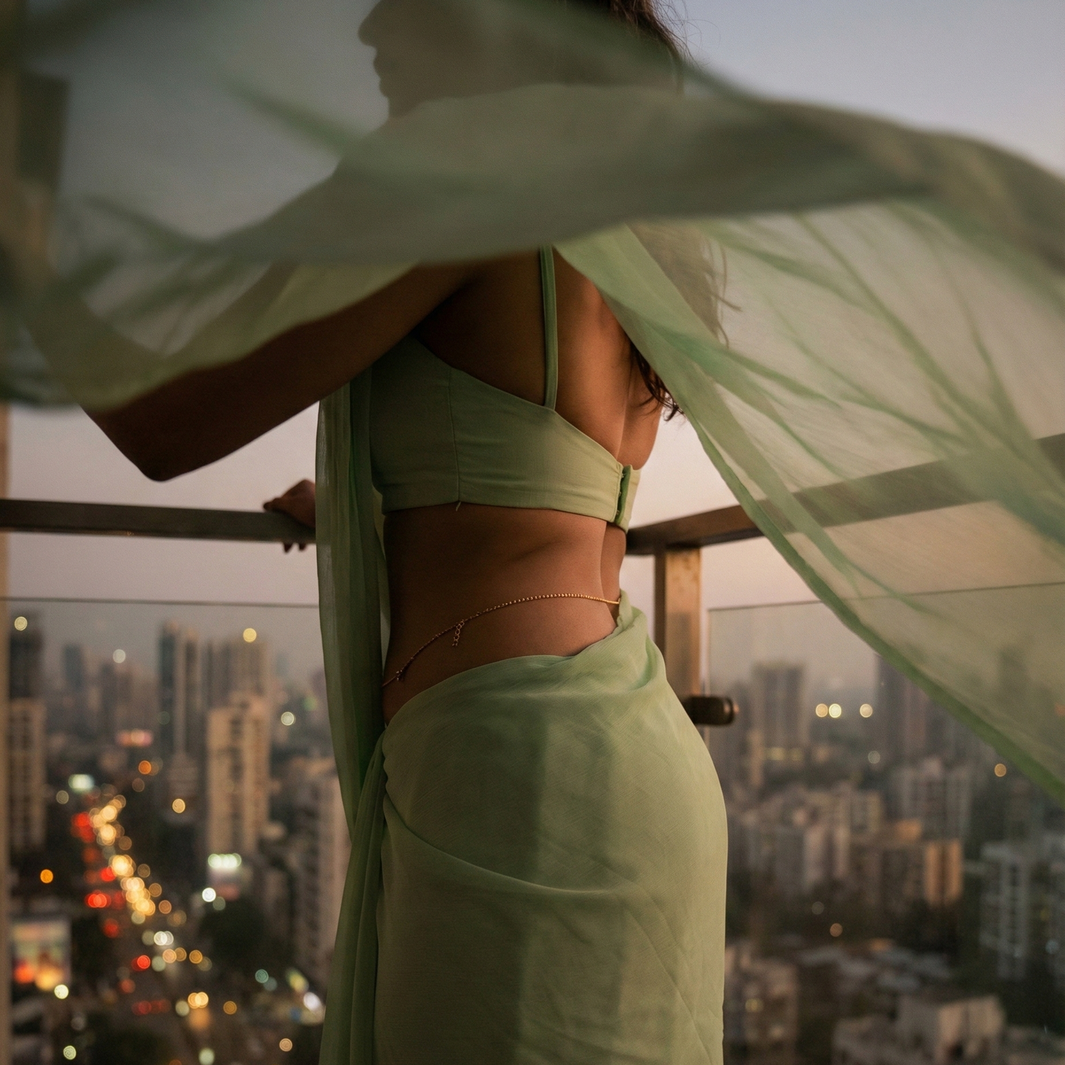 Authority of Fashion Celestial Mist – powder blue mint chiffon saree, ethereal drape for modern Indian women