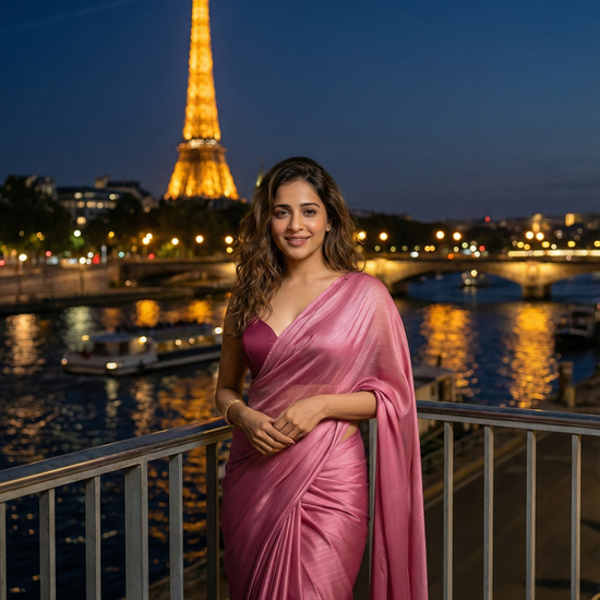 Molten Muse Shimmer Chiffon Saree by Authority of Fashion – pink shimmer chiffon for bold intimate evenings