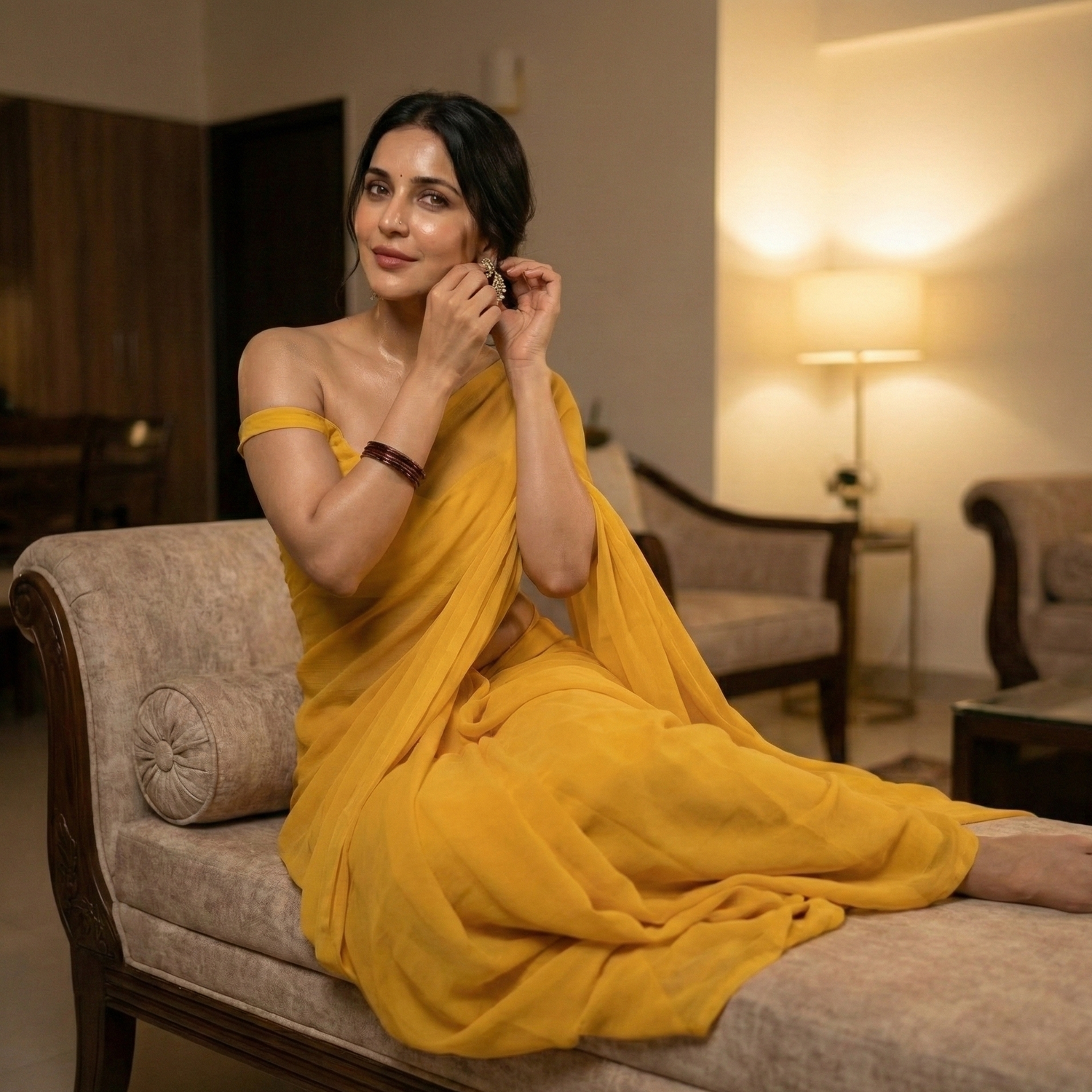 Imperia Serenity saree drape – sheer yellow georgette that commands attention by Authority of Fashion