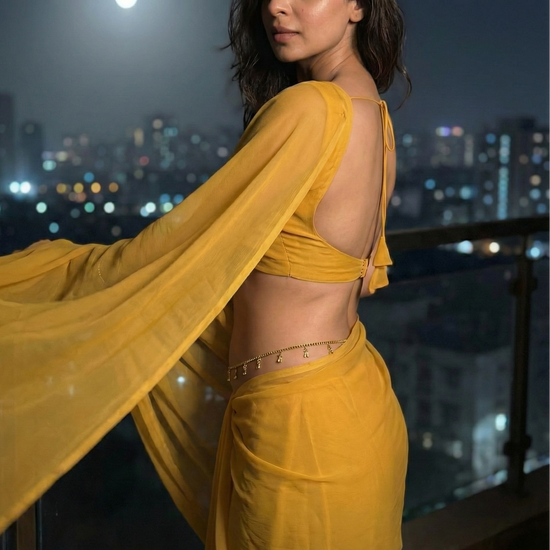 Buy Imperia Serenity After Dark Saree online – yellow georgette saree for unconventional romance