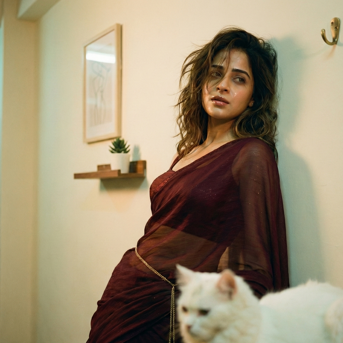 Mystic Plum plum saree full look – sheer star georgette that shines under dim light