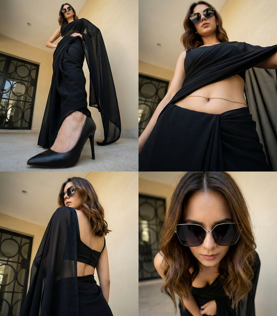 Whisper in Air black chiffon saree by Authority of Fashion – understated yet unforgettable allure