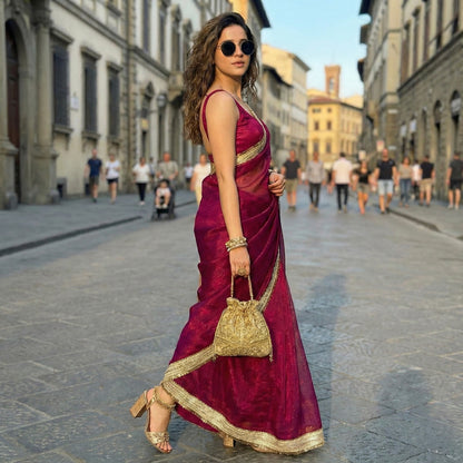 Imperial Rose Shimmer Chiffon Saree