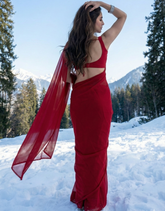 Scarlet Crimson Chiffon Saree for modern Indian women – crimson red chiffon, contrast and undeniable desire