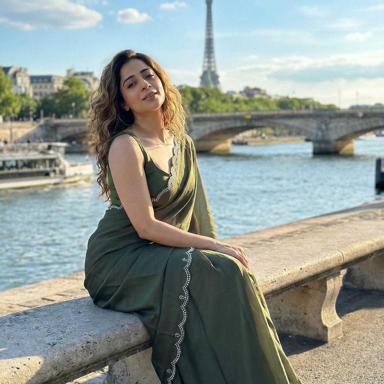 Verdant Grace saree for modern Indian women – deep green royal crepe luxury drape, for nights worth remembering