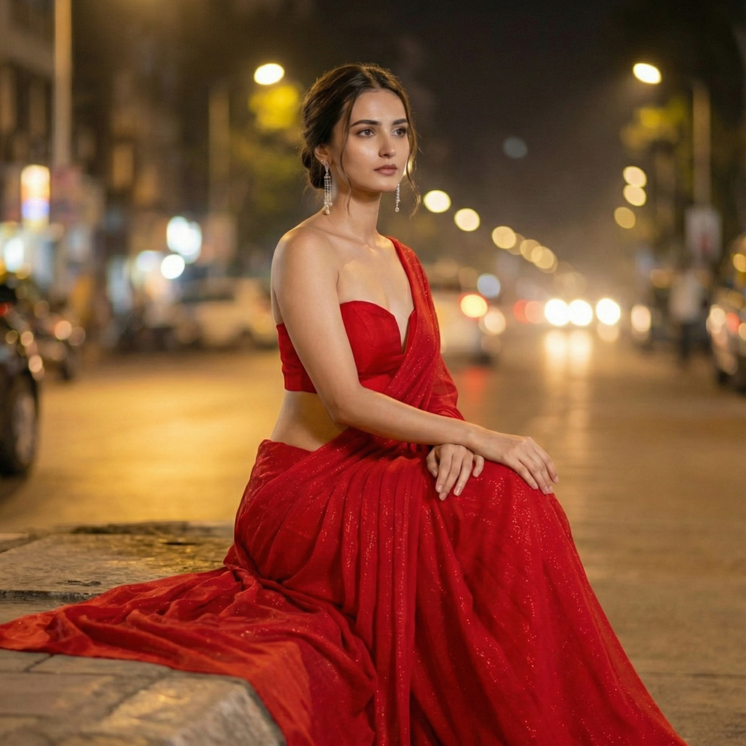 Starlace Flame saree for modern Indian women – scarlet red star georgette by Authority of Fashion