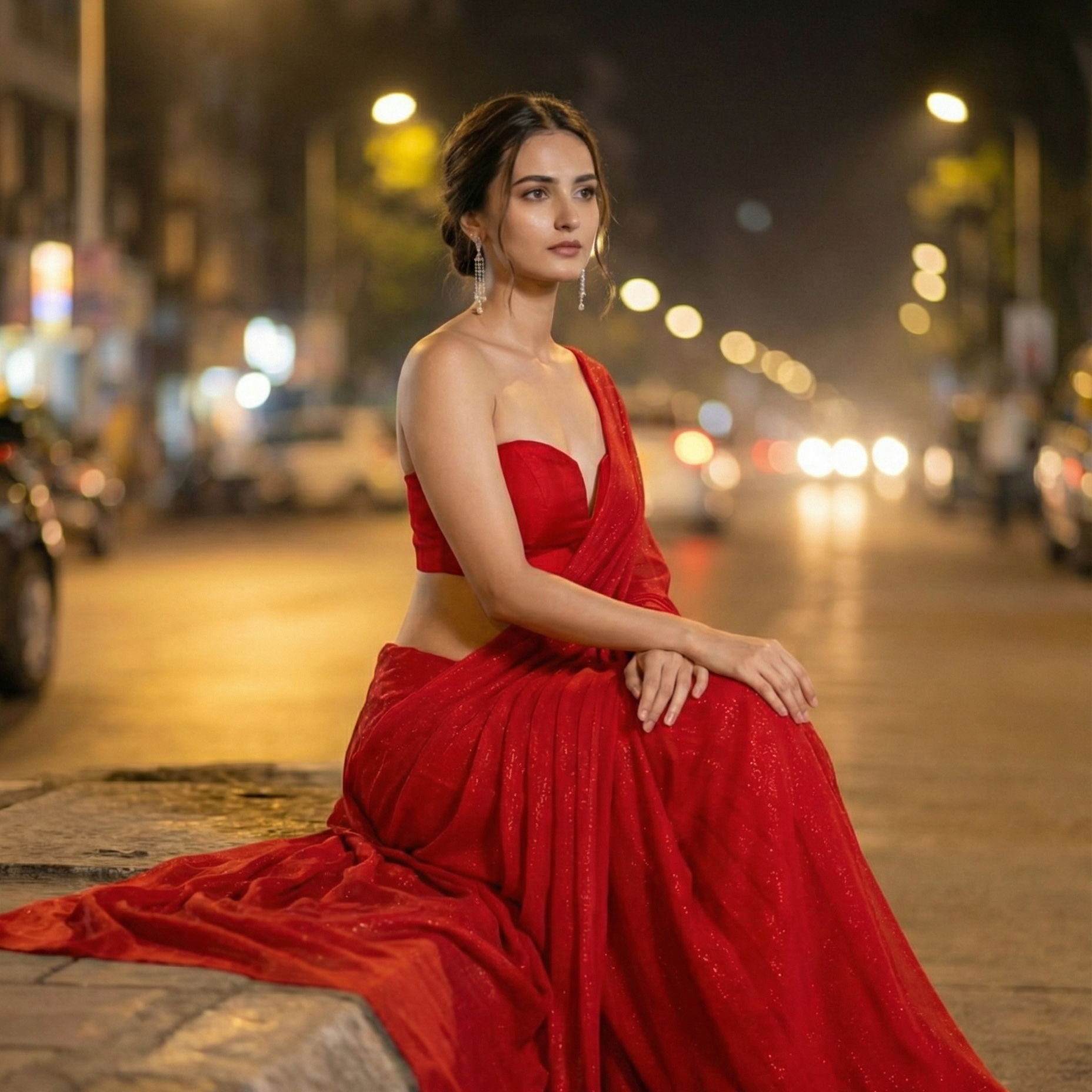Starlace Flame saree for modern Indian women – scarlet red star georgette by Authority of Fashion