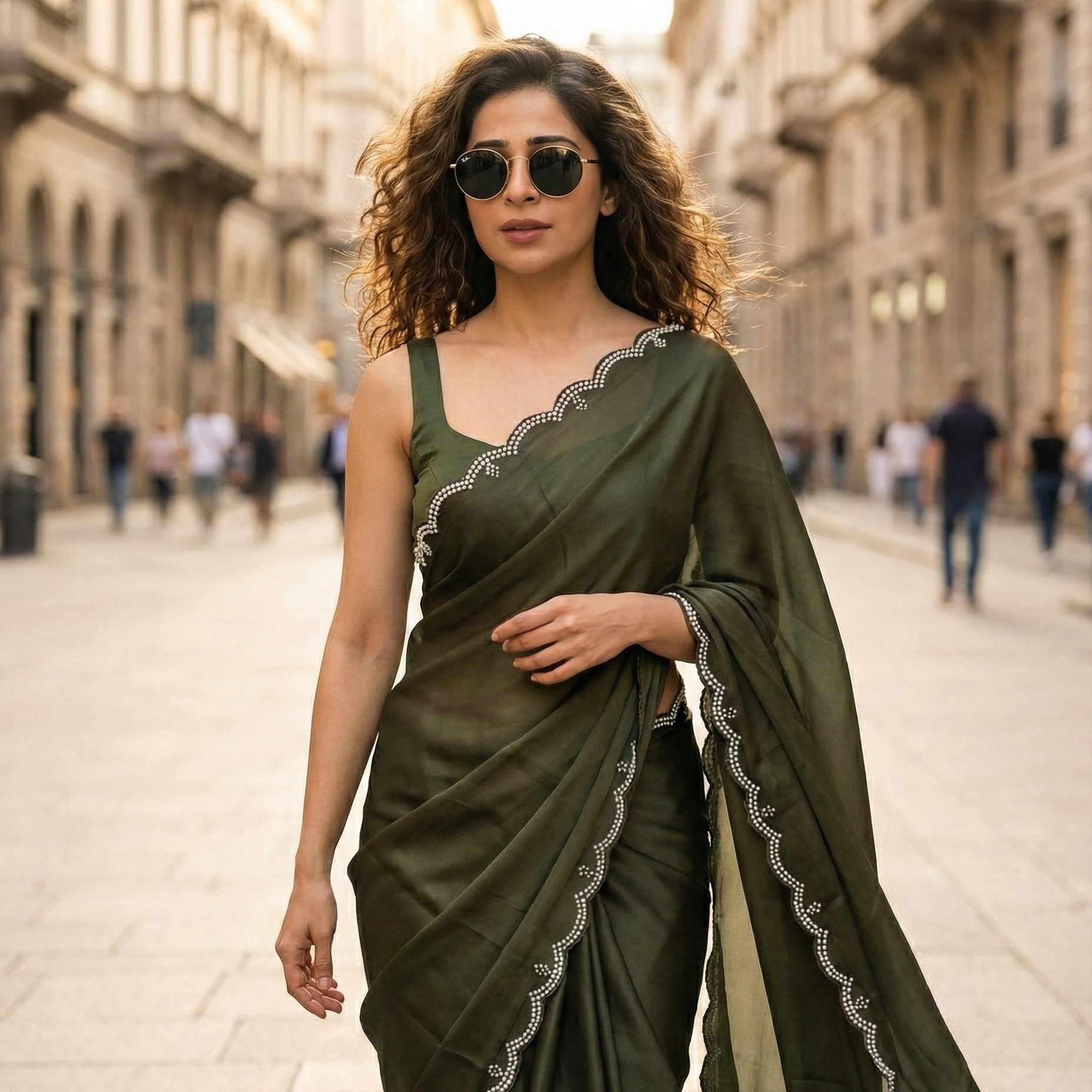 Verdant Grace After Dark Saree by Authority of Fashion – deep green royal crepe for luxury evenings