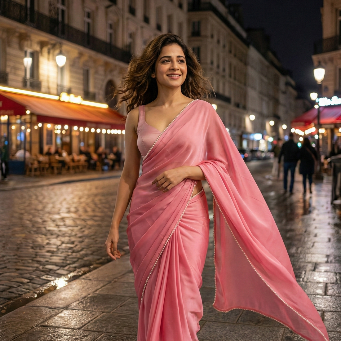Blush Pearl After Dark Saree by Authority of Fashion – blush dusty rose royal crepe for romantic evenings