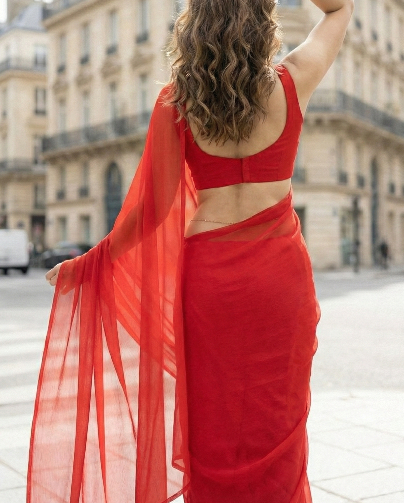 Blaze Drift red chiffon saree by Authority of Fashion – pure desire and confidence in six yards