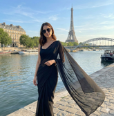 Whisper in Air chiffon saree lifestyle – black drape for star-lit evenings by Authority of Fashion