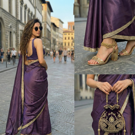 Lilac Drift After Dark Saree by Authority of Fashion – muted lilac royal crepe for intimate evenings