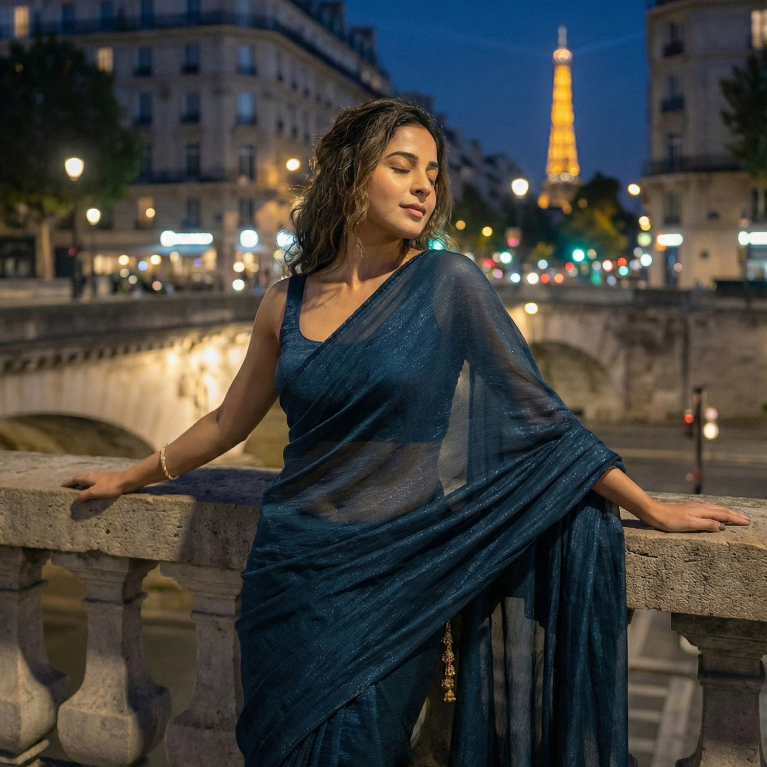 Moonlit Teal After Dark Saree close-up – teal star georgette that feels weightless yet indulgent