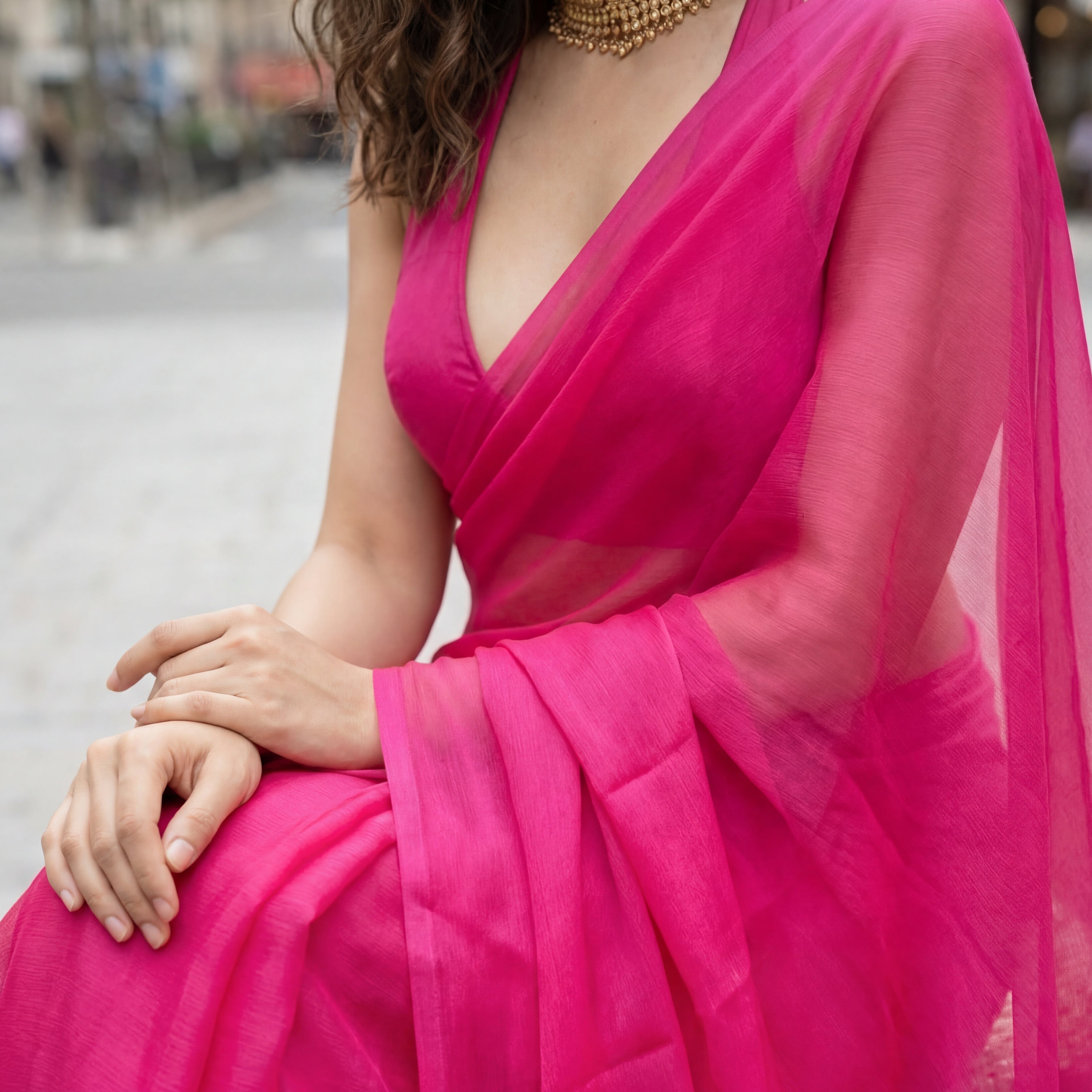 Flare Temptation Chiffon Saree drape – pink chiffon that makes the room rearrange itself