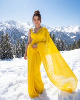 Amber Breath Chiffon Saree in soft yellow – fluid drape for evenings you want to feel luminous