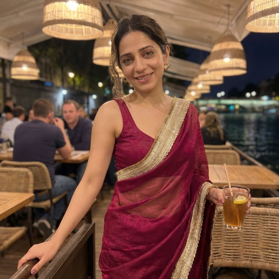 Imperial Rose Shimmer Chiffon Saree