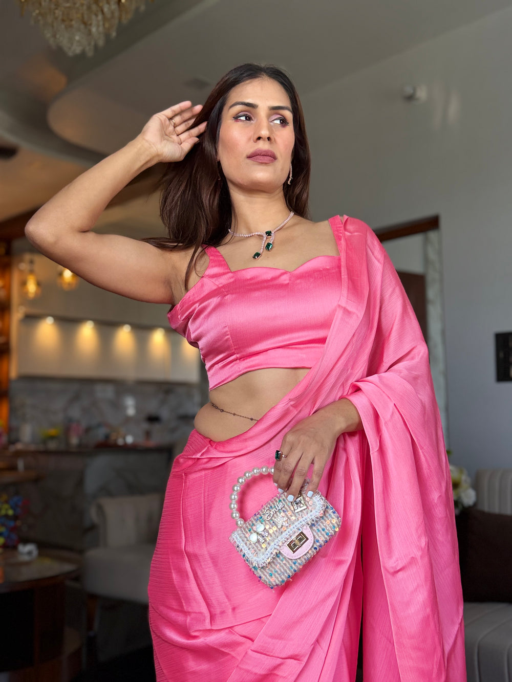 Alpine Blush Chiffon Saree