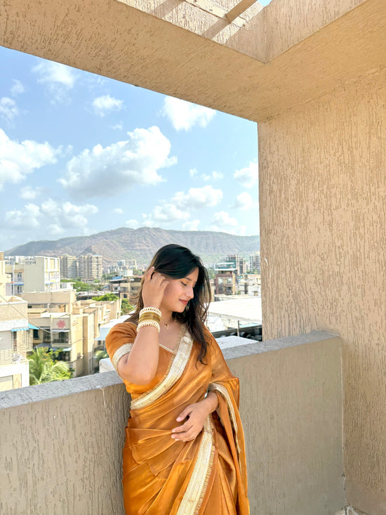 Golden Hour Shimmer Chiffon Saree