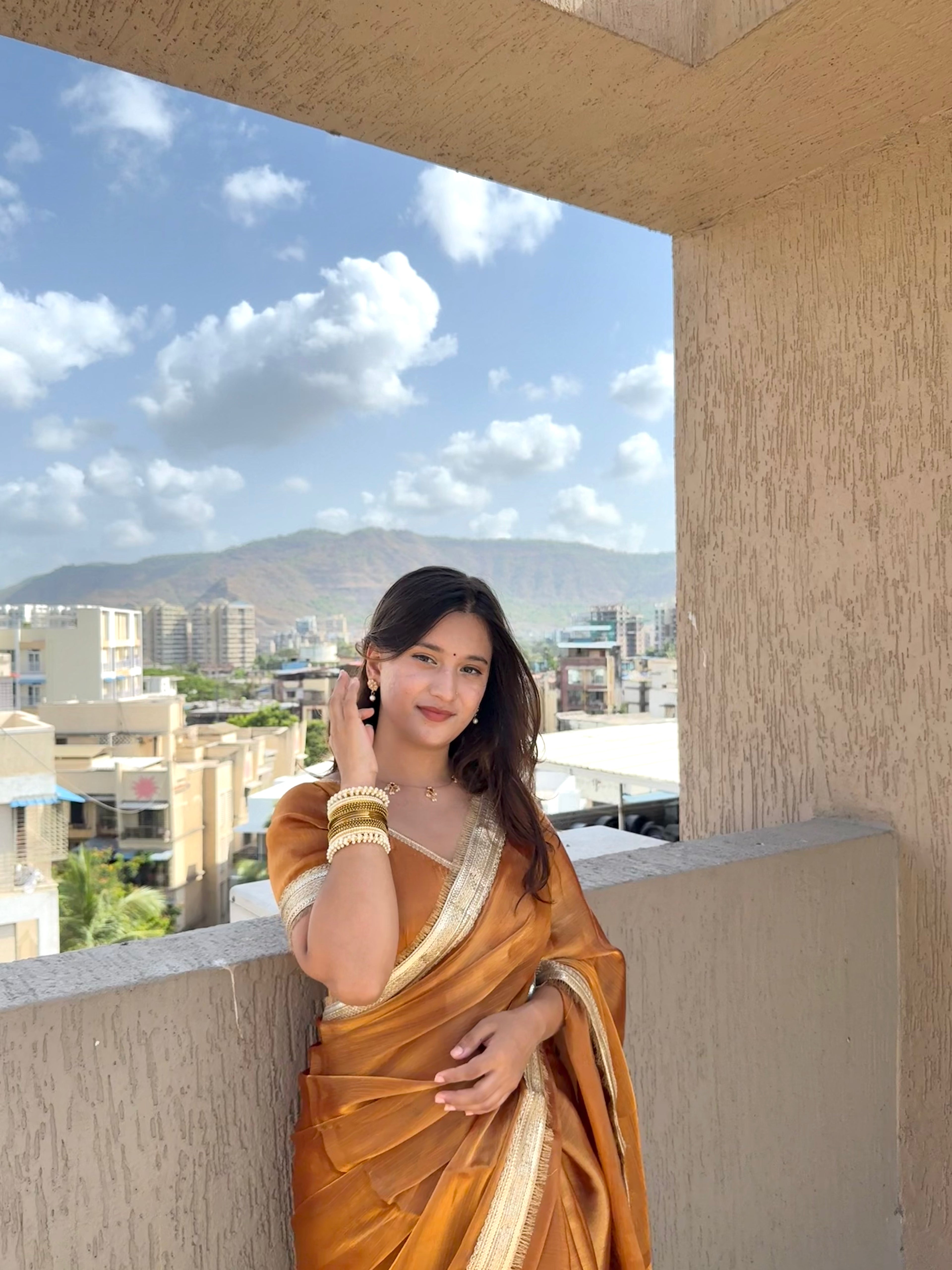 Golden Hour Shimmer Chiffon Saree