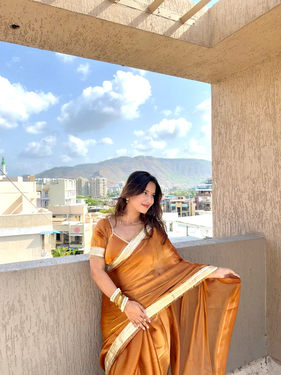 Golden Hour Shimmer Chiffon Saree
