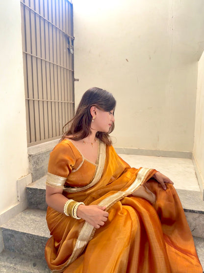 Golden Hour Shimmer Chiffon Saree