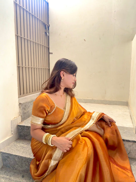 Golden Hour Shimmer Chiffon Saree