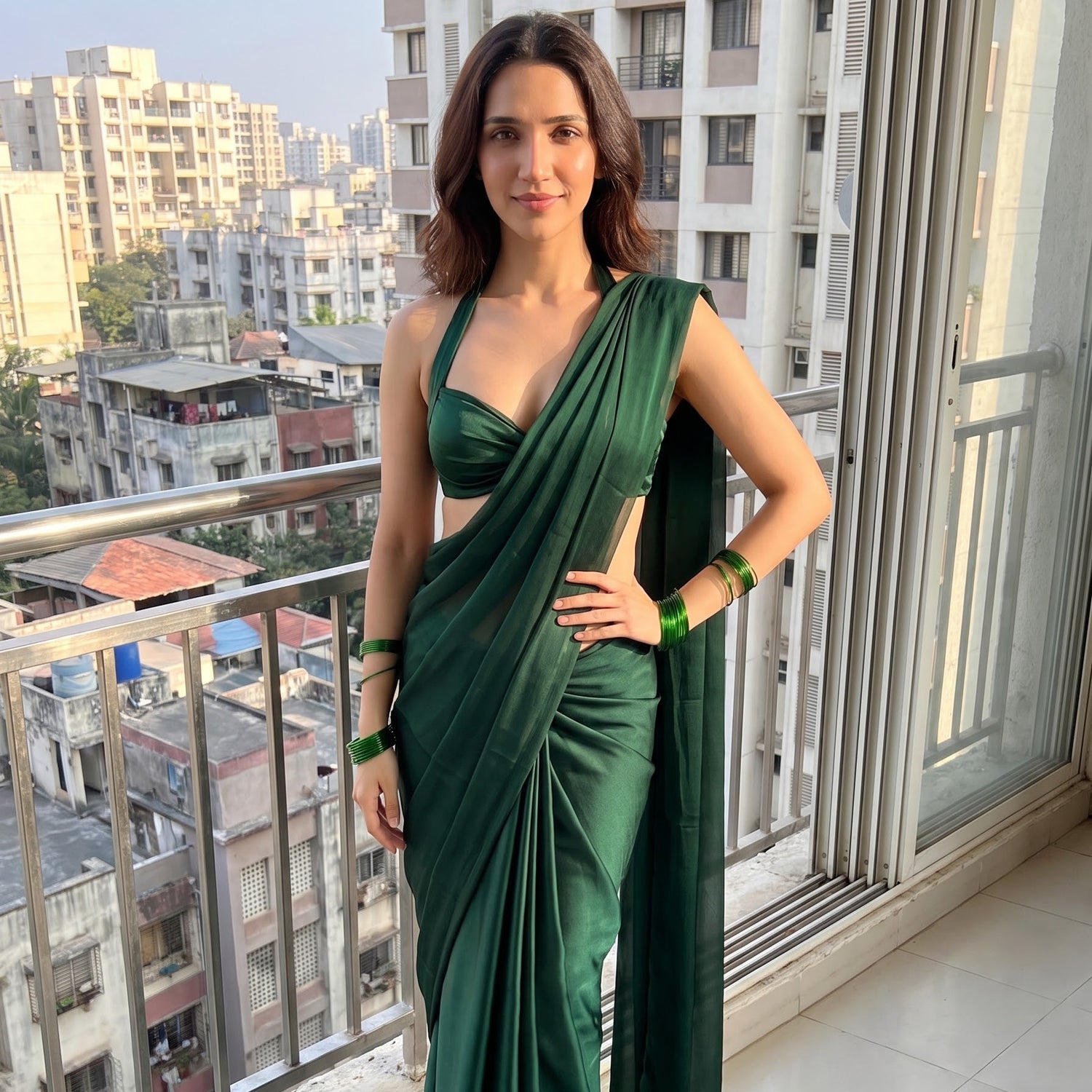 Emerald Allure Chiffon Saree