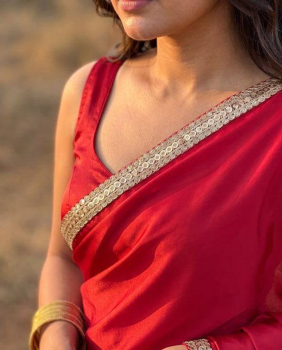 Scarlet Affair After Dark Saree in royal red with antique gold border