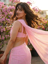 Cherry Bloom Chiffon Saree flowing drape – baby pink chiffon in motion