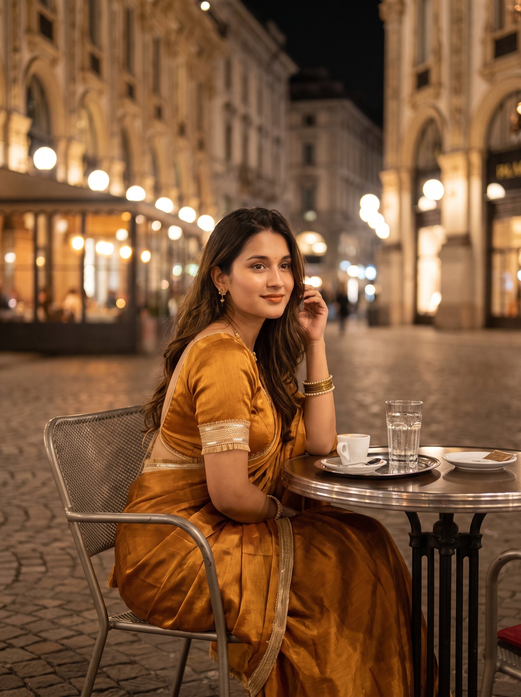 Golden Hour Shimmer Chiffon Saree