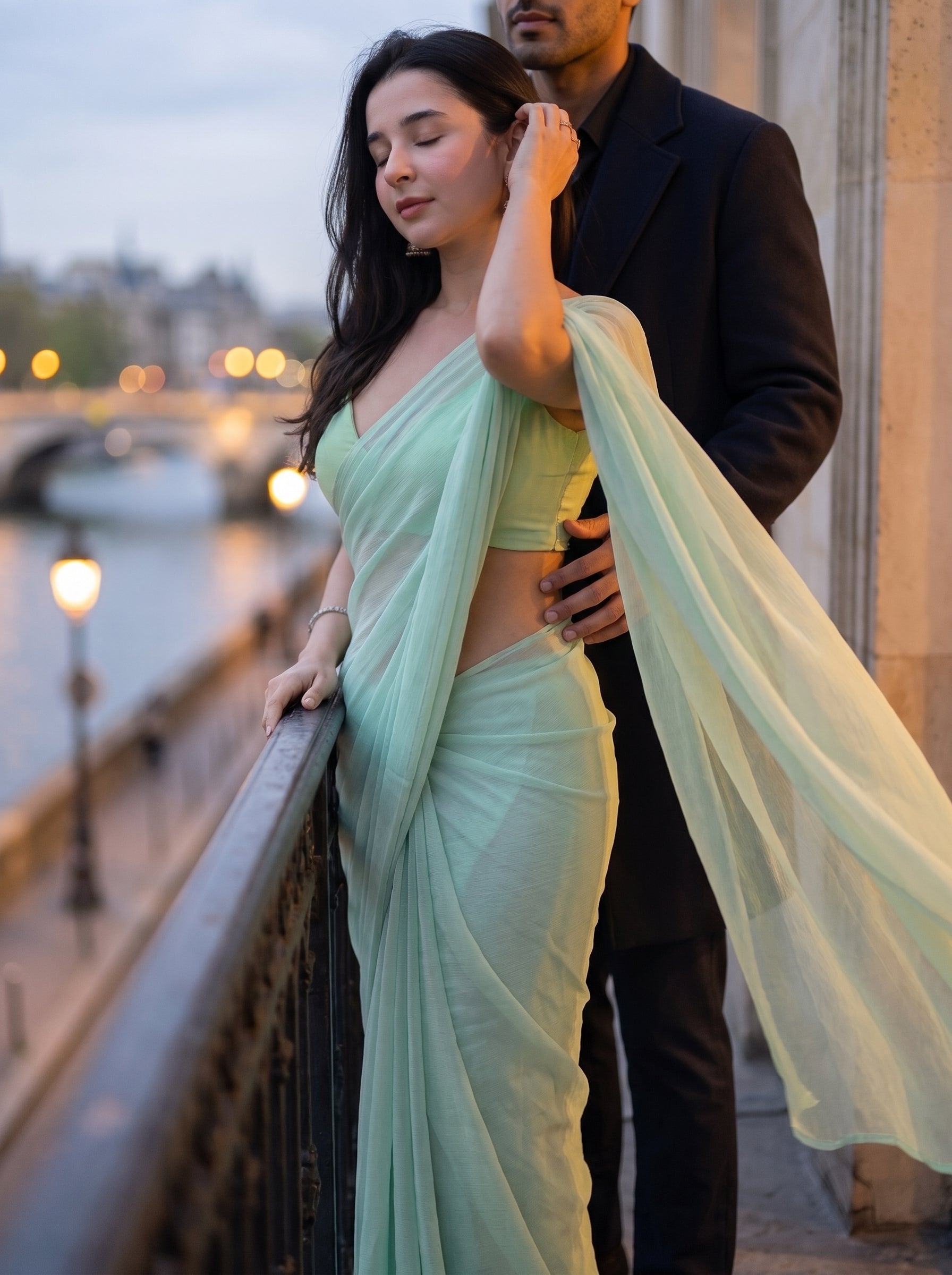 Celestial Mist Chiffon Saree